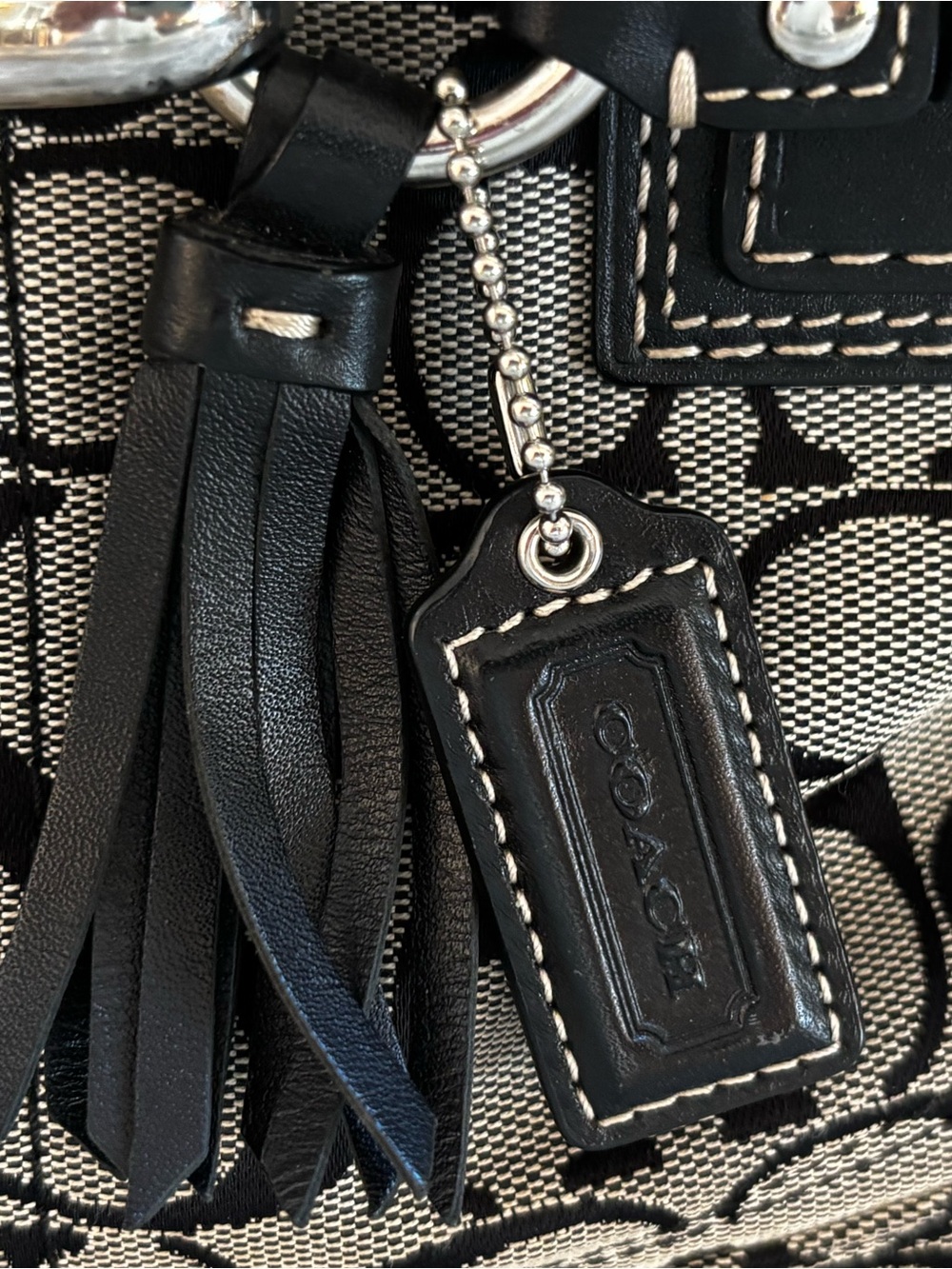 Coach Black Signature Jacquard Tote with Leather Trim with matching wristlet - Picture 3 of 8